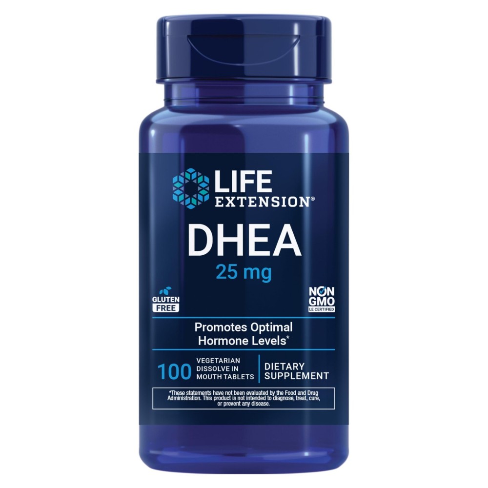 Life Extension DHEA 25 mg - Hormone Balance Supplement, Memory, Muscle Health, Bone Health, Mens Health, Womens Health, Gluten-Free, Non-GMO, Vegetarian, 100 Dissolve-in-Mouth Tablets