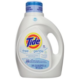Tide Free and Gentle HE Laundry Detergent Liquid, 100 oz, 64 Loads, Unscented and Hypoallergenic for Sensitive Skin, Free and Clear of Dyes and Perfumes (Packaging May Vary)