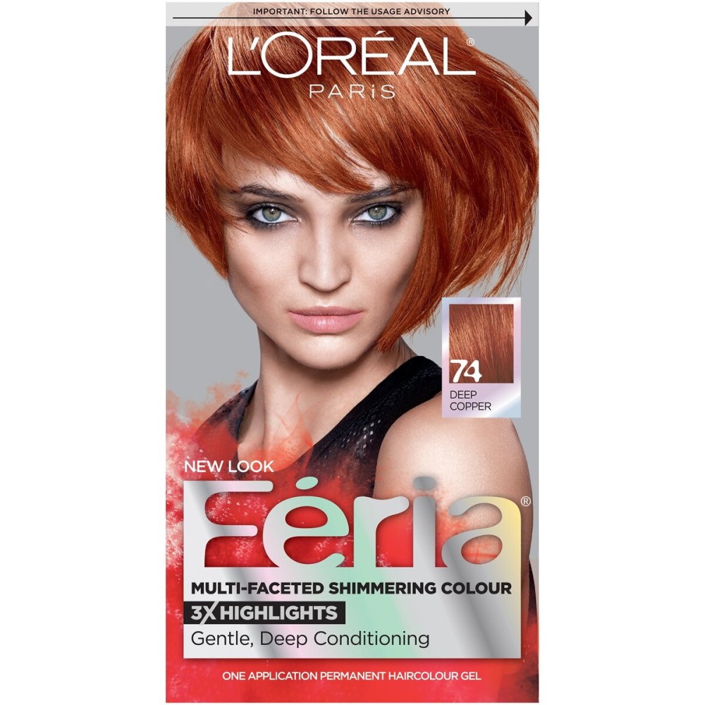 L\'Oreal Paris Feria Multi-Faceted Shimmering Color, 74 Copper Shimmer (Deep Copper)