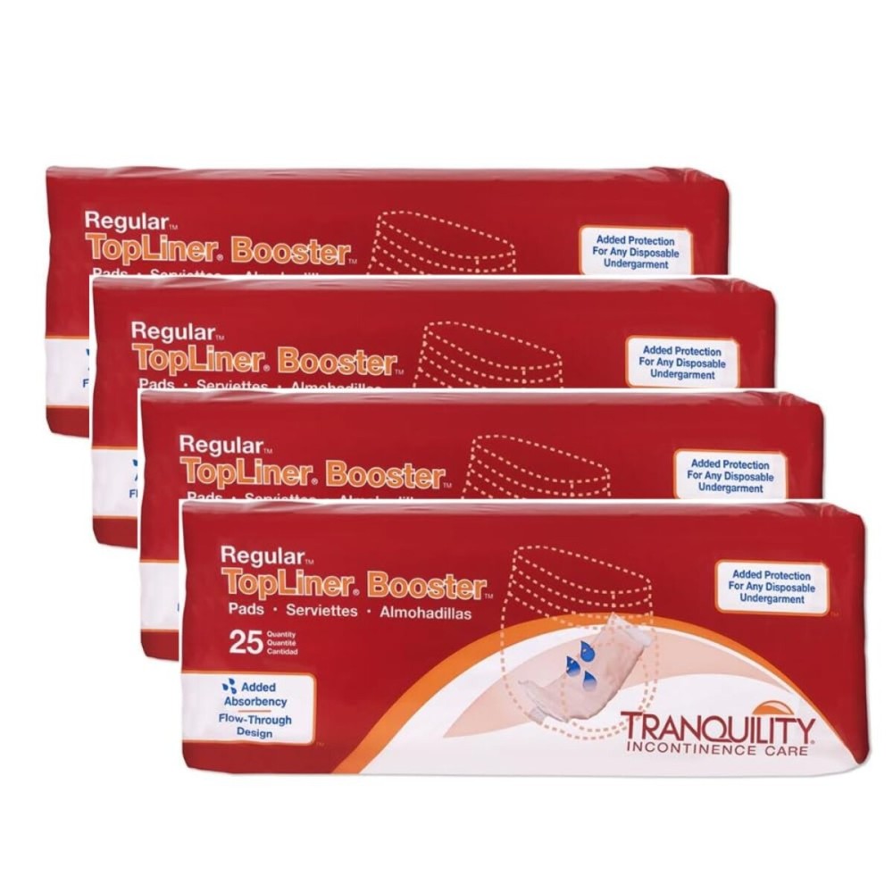 Tranquility TopLiner Disposable Booster Pads, Regular (14 x 4), Flow-Through Design with Adhesive Strip for Max Absorption, Adult Unisex, 200ct Case