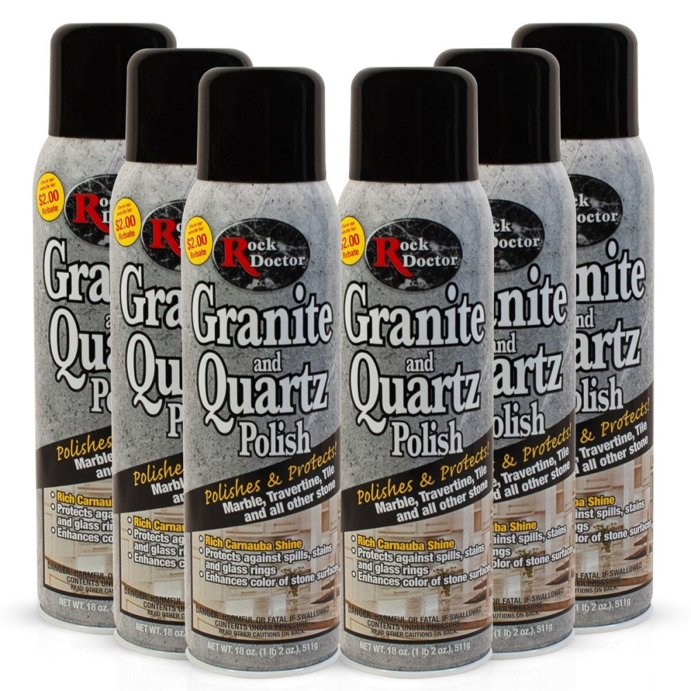 Rock Doctor Granite Polish Spray and Surface,18oz.Can Polish Tile, Marble, Kitchen Countertop, and Natural Stone Surfaces, Streak-Free Shine Pack of 6