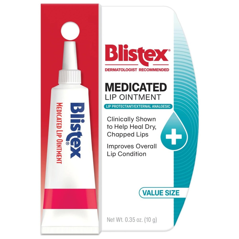 Blistex Medicated Lip Ointment, Relieves Cold Sores & Helps Heal Dry Chapped Lips, Pain Relief from Lip Sores & Blisters, Healing Ointment, 0.35 Ounce (Pack of 12)