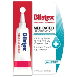 Blistex Medicated Lip Ointment, Relieves Cold Sores & Helps Heal Dry Chapped Lips, Pain Relief from Lip Sores & Blisters, Healing Ointment, 0.35 Ounce (Pack of 12)