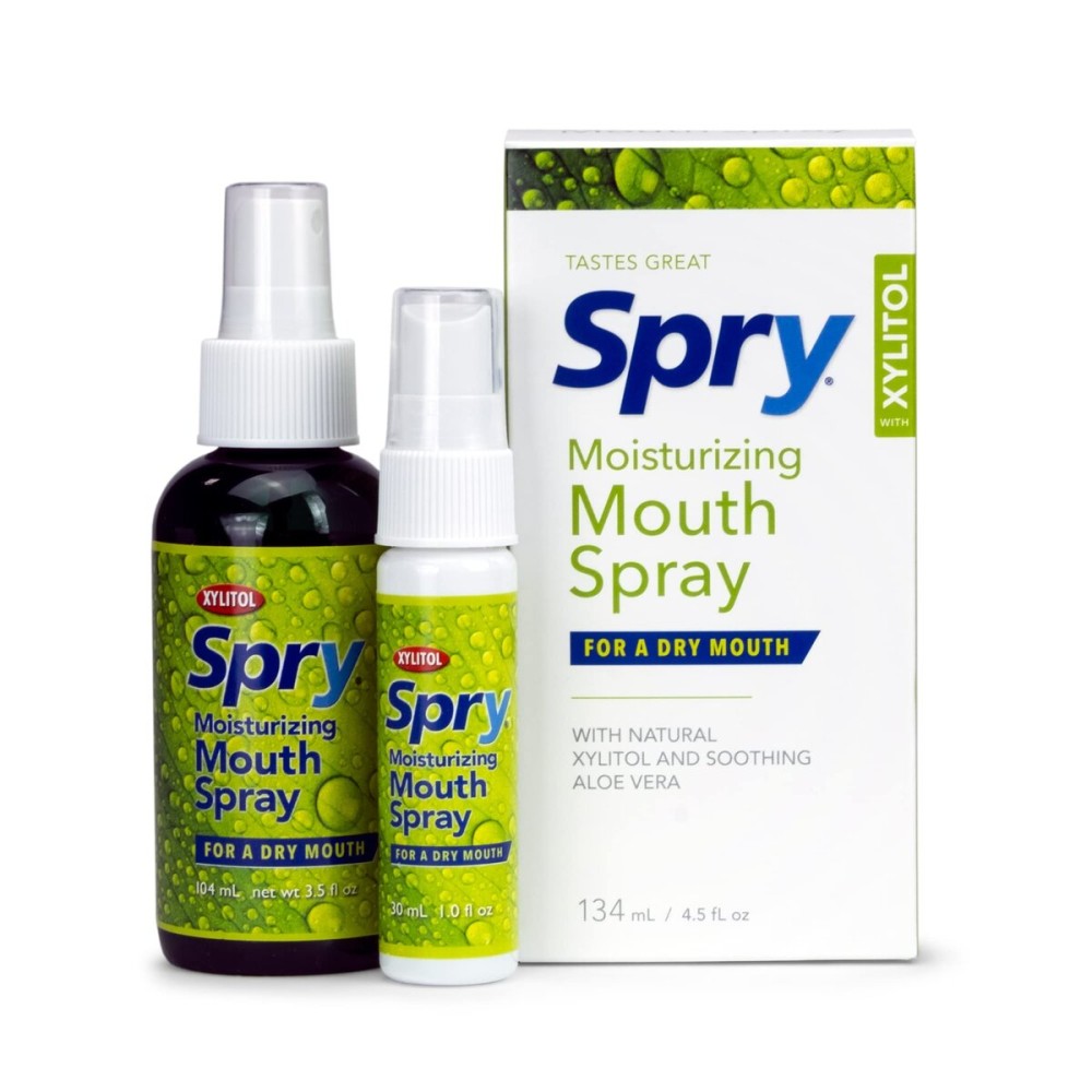 Spry Natural Xylitol Moisturizing Dry Mouth Spray, Stop Bad Breath, Increase Saliva Production, Non-GMO, Gluten-Free On The Go Oral Care with Spearmint Flavor, 4.5 fl.oz (Pack of 1)