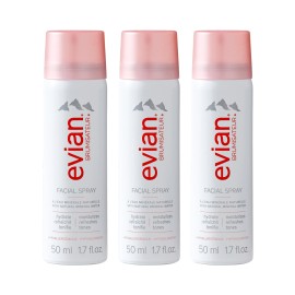 Evian Facial Spray 1.7 oz Travel Trio - Hydrating Mineral Water Mist for Face & Skin - Refreshes Makeup and Tones - TSA-Approved Mini Facial Spray to Hydrate and Refresh Skin Anywhere
