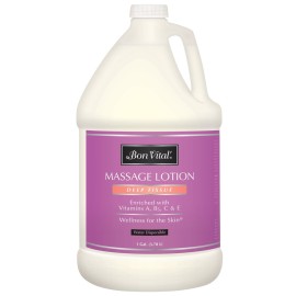 Bon Vital\' Deep Tissue Massage Lotion, 1-Gallon, Professional-Grade Moisturizing Lotion for Deep Tissue Therapy, Non-Greasy Skin Softening Formula, Muscle Relaxation, Unscented