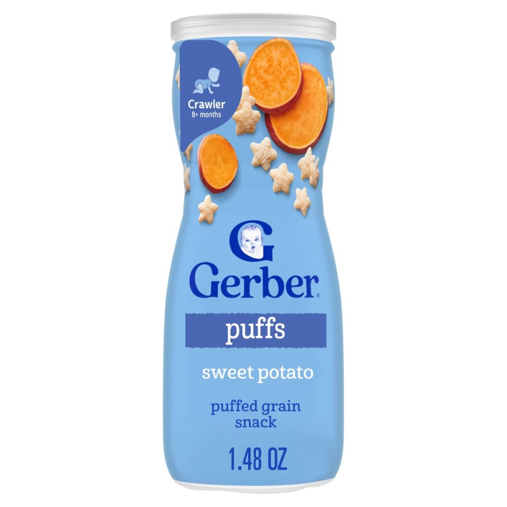 Gerber Stage 3 Baby Snacks, Sweet Potato Puffs, Puffed Grain Snack, Baby Led Feeding, Iron & Choline, Puffs Snacks for Babies