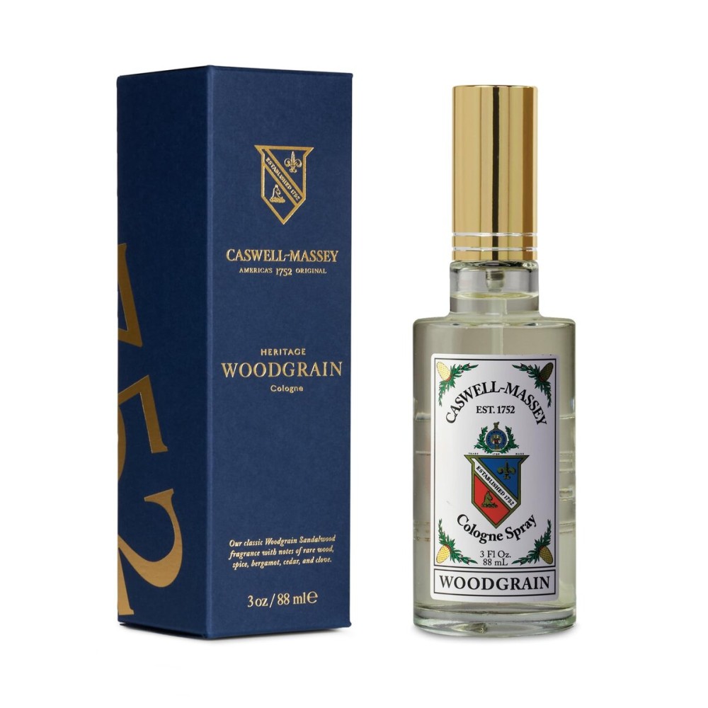 Caswell-Massey Woodgrain Sandalwood Gold Cap Cologne, Richly Sensual Santalum Album Mens Cologne with Cedary and Hints of Citrusy Musk, 3 Fl Oz