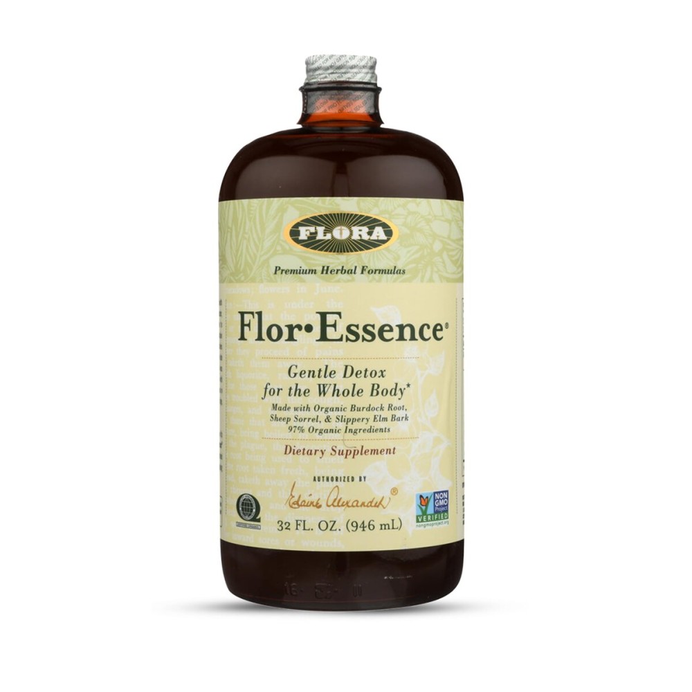 Flora Flor Essence Liquid Tea Blend 32oz LARGE - Gentle Detox Cleanse with Burdock Root, Slippery Elm, Kelp, Thistle - Premium Organic Ingredients