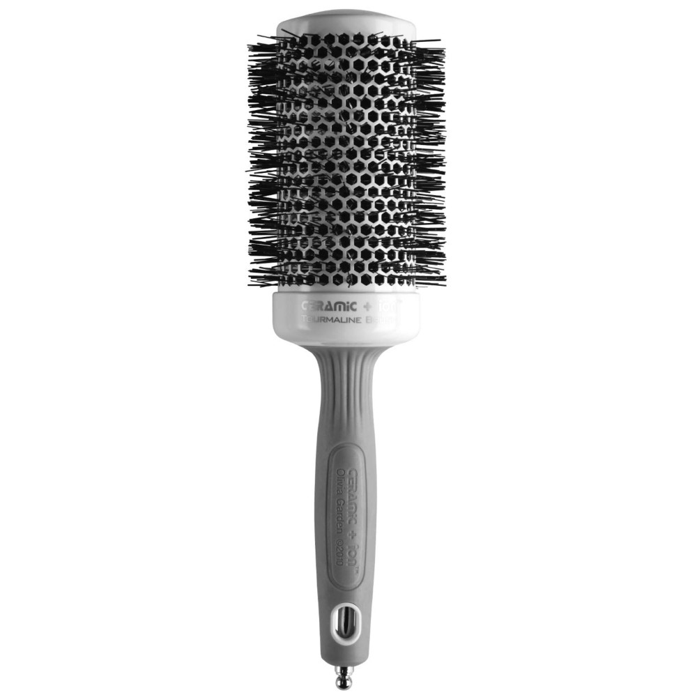 Olivia Garden Ceramic + Ion Round Thermal Hair Brush - Not Electrical - Professional Blowout Brush for Normal to Thick Hair - 2 1/8 Diameter Barrel - White and Grey - CI-55