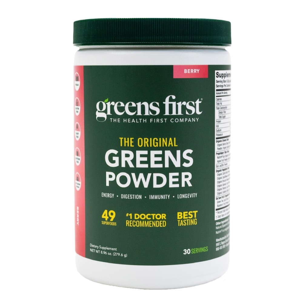 Greens First Original Greens Powder - 49 Superfoods - Organic Fruits & Veggies - Prebiotics, Probiotics & Digestive Enzymes - Antioxidant Smoothie - Dairy Free, Vegan & Non-GMO (Berry, 30 Servings)