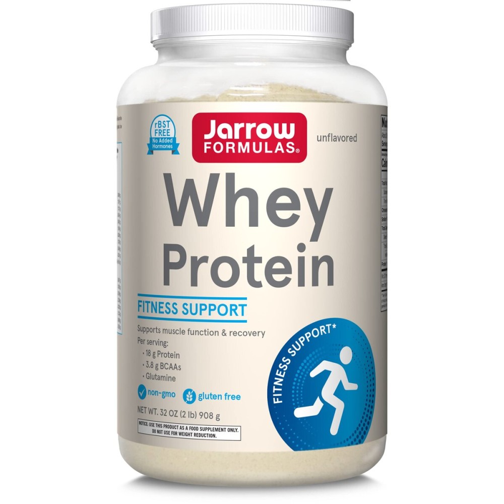 Jarrow Formulas Whey Protein with 18 g of Protein, 3.8 g of BCAAs, and Glutamine, Dietary Supplement for Muscle Function and Recovery Support, 32 oz Unflavored Powder, Approximately 38 Day Supply