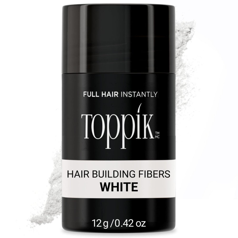 Toppik Hair Building Fibers, White, 12g Fill In Fine or Thinning Hair, Instantly Thicker, Fuller Looking, 9 Shades for Men & Women, Keratin Protein Formula