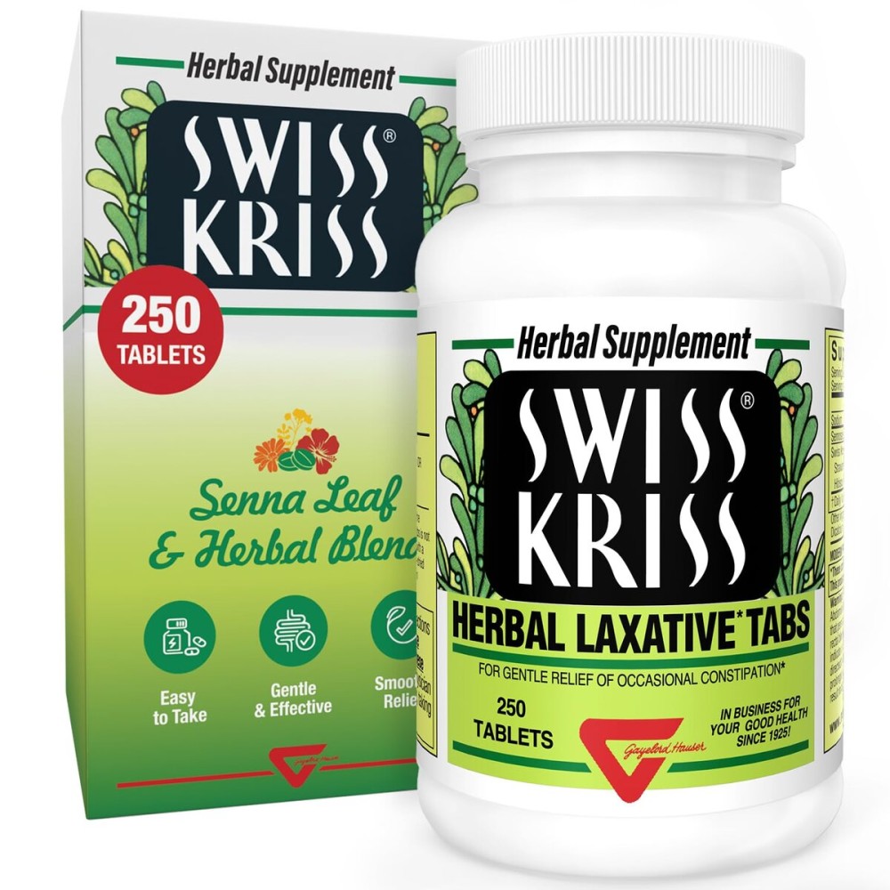 Swiss Kriss Herbal Laxative Tablets, Natural Laxatives for Constipation Relief, Senna Laxative, 250 Tablets