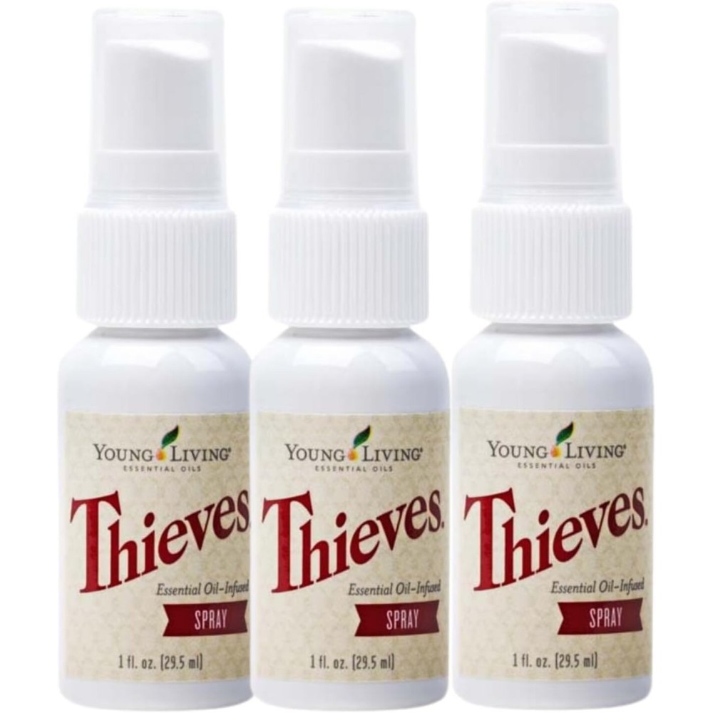 Young Living Thieves Spray | 1 oz | Portable Cleaner Spray, Formulated with Water & Alcohol, Ideal for Travel Essentials & Home; Fits in Backpack, Luggage, or Purse | 3 Pack