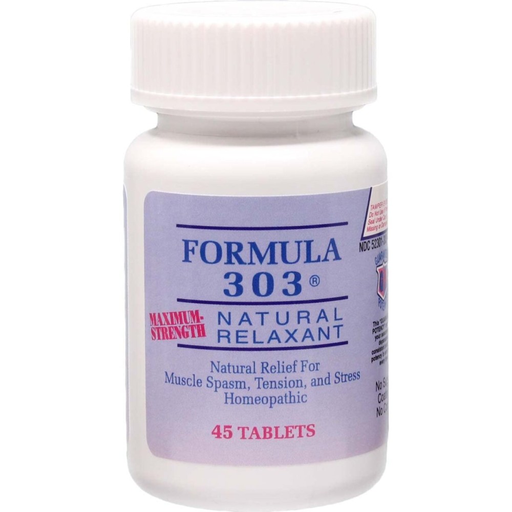 Dee CEE Labs Formula 303 Maximum Strength Tablets, 45 Tablets; All-Natural containing Magnesium for Sore Muscles, Passion Flower, and Valerian Root