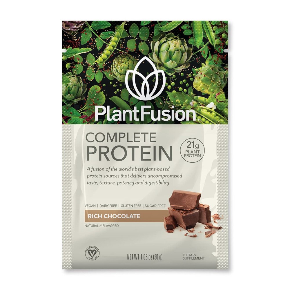 PlantFusion Complete Vegan Protein Powder - Plant Based Protein Powder with BCAAs, Digestive Enzymes and Pea Protein - Keto, Gluten Free, Soy Free, Non-Dairy, No Sugar, Non-GMO - Chocolate Pack of 12