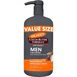 Palmer\'s Cocoa Butter Formula Men\'s Face Moisturizer & Body Lotion for Dry Skin, 33.8 oz, 3-in-1 Fast Absorbing Lotion for Men, 48-Hr Hydration with Vitamin E, Soothes Dryness, Dermatologist Approved