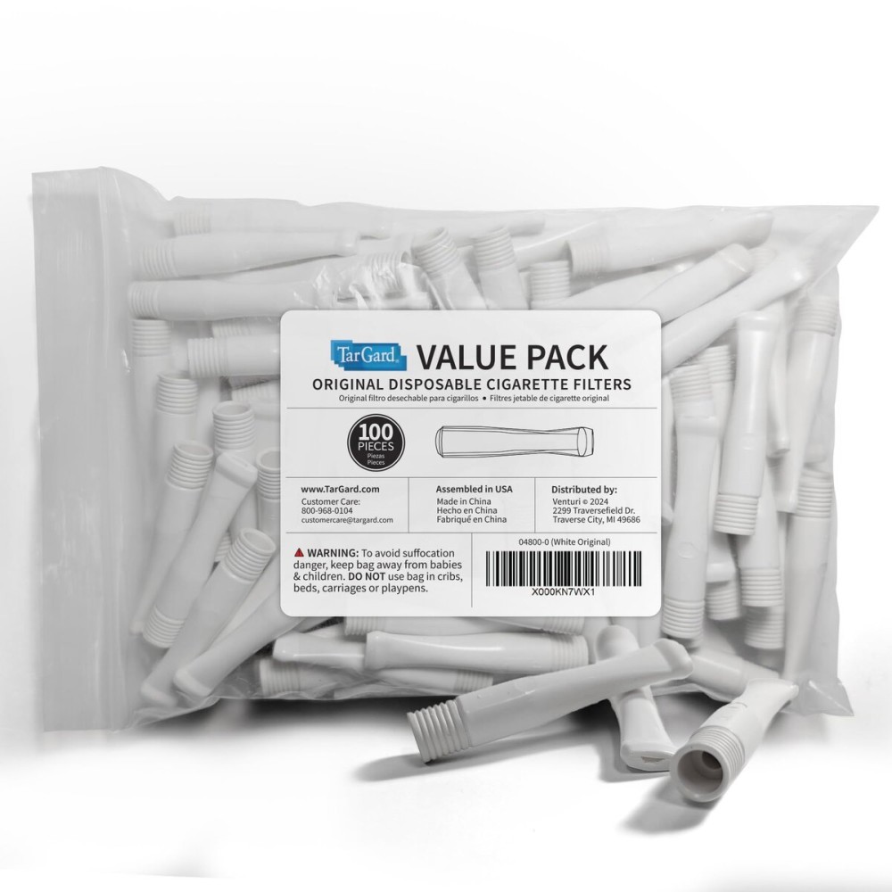 TarGard Venturi Style Disposable Filters | 800-1,000+ Cigarettes Filtered per 100 Pack | Effective XL Filter, Not Just A Holder | White