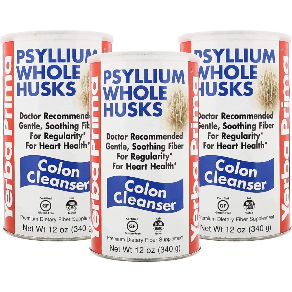 Yerba Prima Psyllium Husk, 12 Ounce (Pack of 3) - Whole Husk Fiber Supplement for Regularity, Colon Cleansing, Natural Support for Gut Health, Non GMO, Gluten Free, Vegan, No Sweeteners