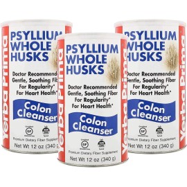 Yerba Prima Psyllium Husk, 12 Ounce (Pack of 3) - Whole Husk Fiber Supplement for Regularity, Colon Cleansing, Natural Support for Gut Health, Non GMO, Gluten Free, Vegan, No Sweeteners