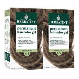 Herbatint Permanent Hair Dye - 6N Dark Blonde - For Up To 100% Gray Coverage of Resistant Gray Hair - Ammonia-Free, Alcohol-Free & Vegan - Salon Influenced Hair Color 5.75 fl oz (2 Pack)