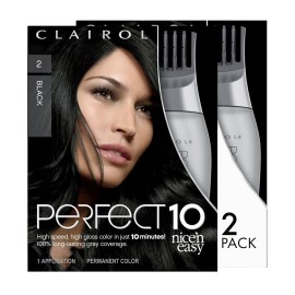 Clairol Nicen Easy Perfect 10 Permanent Hair Dye, 2 Black Hair Color, Pack of 2
