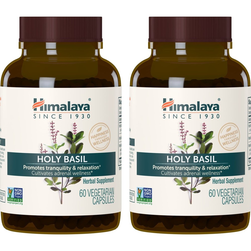 Himalaya Holy Basil, 60 Day Supply - Herbal Adrenal Support for Stress Relief, Relaxation, Energy Support and Occasional Sleeplessness - Vegan, Non-GMO, Gluten Free, 720 mg, 60 Capsules, Pack of 2