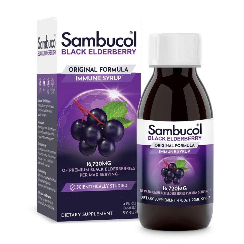 Sambucol Black Elderberry Syrup - Sambucus Elderberry Syrup, Black Elderberry Liquid, Immune Support, Elderberry Syrup for Kids and Adults, High Antioxidants, Gluten Free - Original Formula, 4 Fl Oz