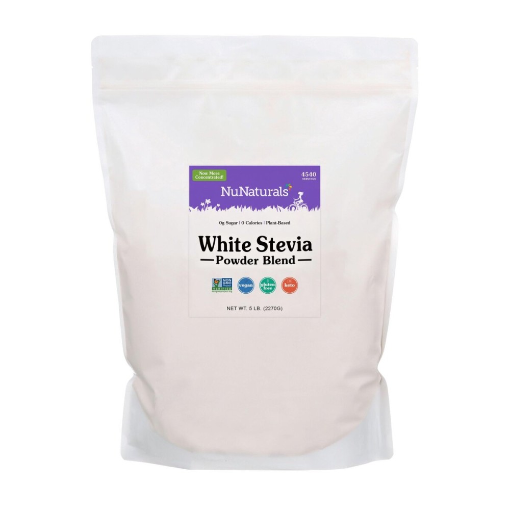 NuNaturals White Stevia Powder Blend, Plant-Based Sugar Substitute, Zero Calorie Sweetener, 5 lbs