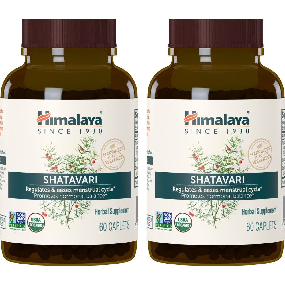 Himalaya Organic Shatavari for PMS, Menstrual Cramp Relief, Menopause Support, and Women\'s Health, 1,300 mg, 60 Caplets, 2 Month Supply, 2 Pack