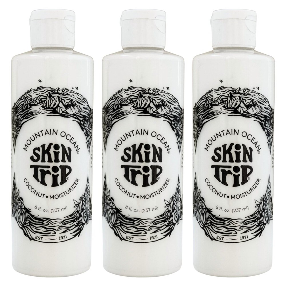 Mountain Ocean Skin Trip Coconut Body Lotion, 8 Oz (Pack of 3), Lightweight, Fast Asborbing Moisturizer for Women and Men, with Coconut Oil, Aloe Vera, & Lanolin
