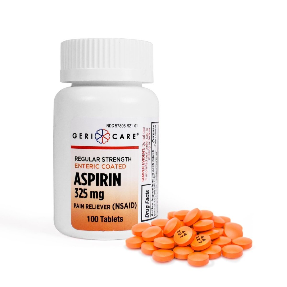 Enteric Coated Aspirin Tablets 325mg (100 Count) by GeriCare- NSAID Pain Reliever & Fever Reducer Coated Aspirin for Adults- Regular Strength Aspirin for Headache Arthritis Menstrual & Muscle Pain