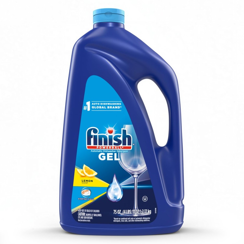 Finish Gel Liquid Dishwasher Detergent, Advanced Deep Cleaning Power Dish Soap, Fights Tough Stains, Dishwasher Soap, Plastic-Free & Septic Safe Dish Detergent, Lemon Scent, 75oz