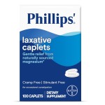 Phillips\' Laxative Caplets, With Naturally Sourced Magnesium Supplement for Gentle Relief of Occasional Constipation, Cramp and Stimulant Free Laxatives, 100 Caplets