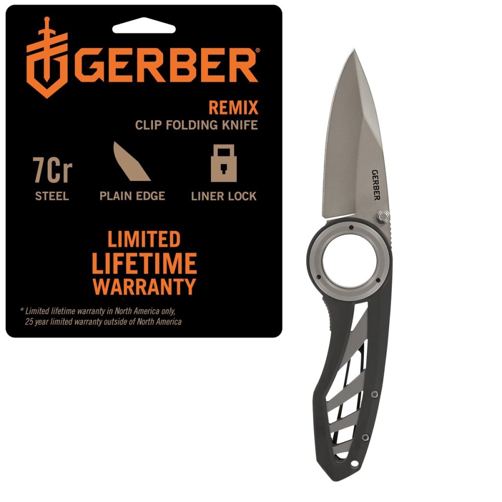 Gerber Gear Remix Folding Pocket Knife, 3 Fine Edge Blade Pocket Knife for Survival and Camping, Gray
