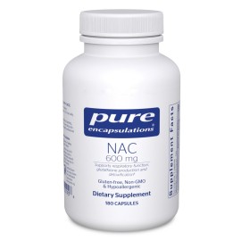 Pure Encapsulations NAC 600 mg - N-Acetyl Cysteine NAC Supplement for Lung Health & Immune Support, Liver Support & Antioxidants* - with Freeform N-Acetyl-L-Cysteine - 180 Capsules