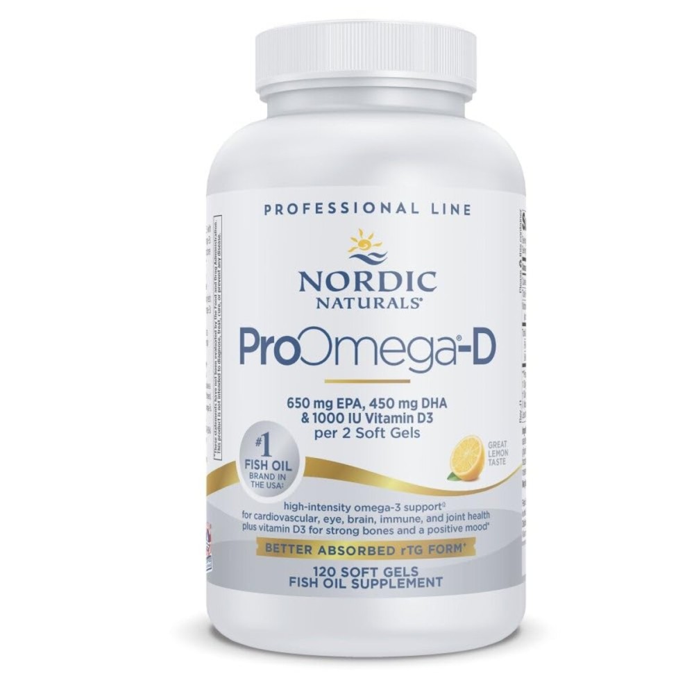 Nordic Naturals ProOmega-D, Lemon Flavor - 120 Soft Gels - 1280 mg Omega-3 + 1000 IU D3 - High-Potency Fish Oil - EPA & DHA - Brain, Eye, Heart, & Immune Health - Non-GMO - 60 Servings