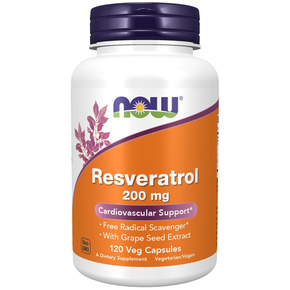 NOW Supplements, Natural Resveratrol 200 mg with Red Wine Extract, 120 Veg Capsules