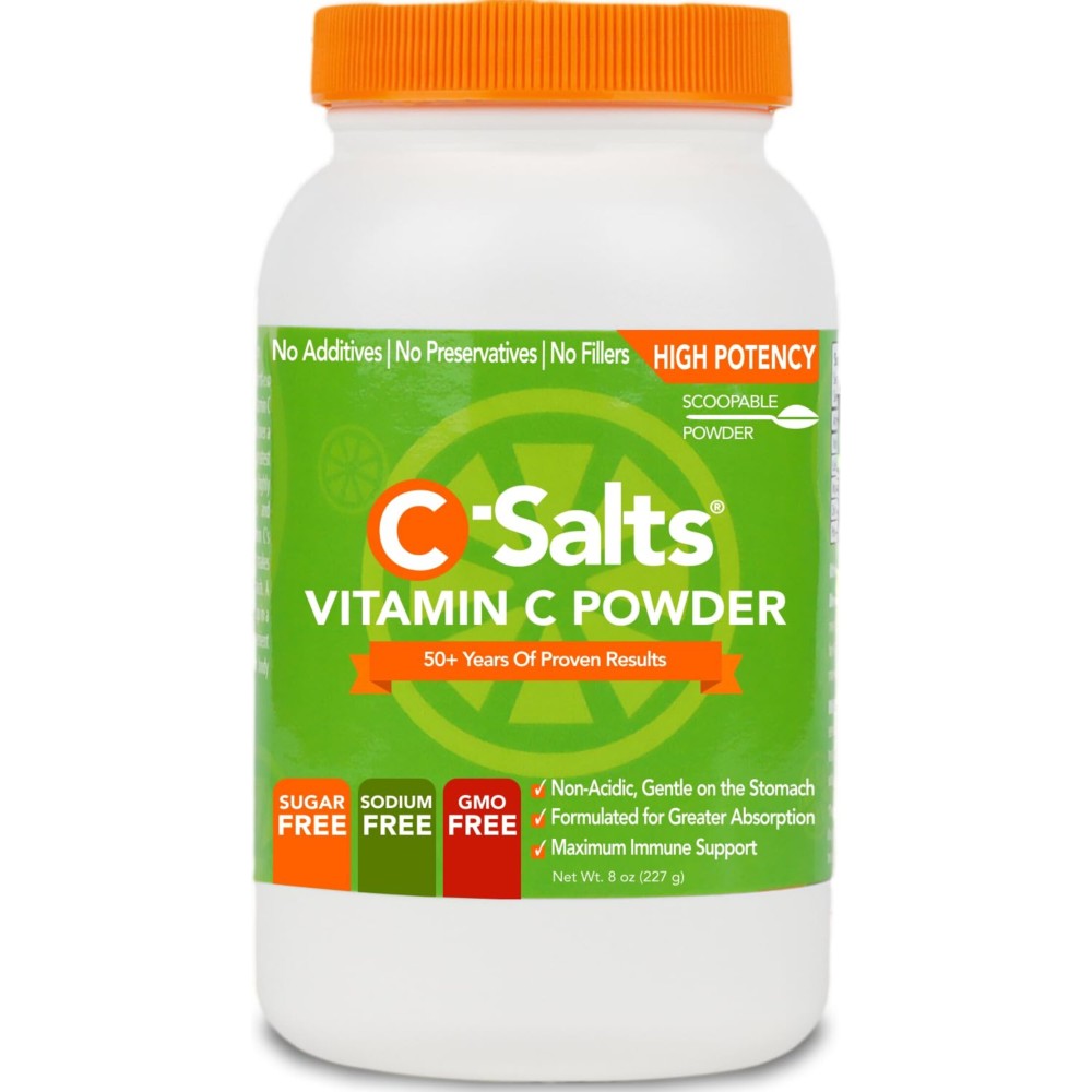 C-Salts Vitamin C Powder Supplement - 100% Pure High Dose Buffered Vitamin C Powder for Immune Support - Organic, Sugar-Free, Vegan, Non-GMO, Stomach-Friendly, Original 8 oz