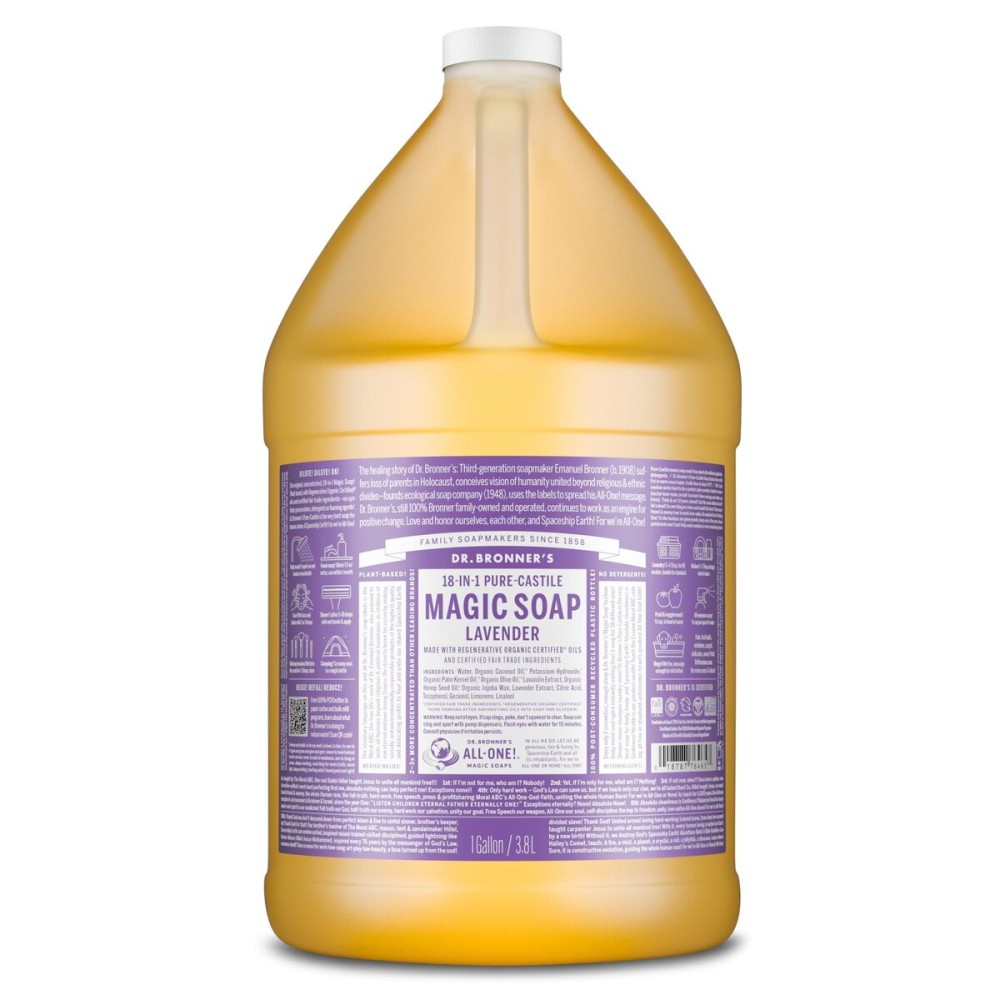 Dr. Bronner\'s Pure-Castile Magic Soap Liquid (Lavender, 1 Gallon) - Made with Regenerative Organic Certified Oils- For Face, Hair, Laundry, Dishes- Hand Soaps & Body Wash - Concentrated, Vegan
