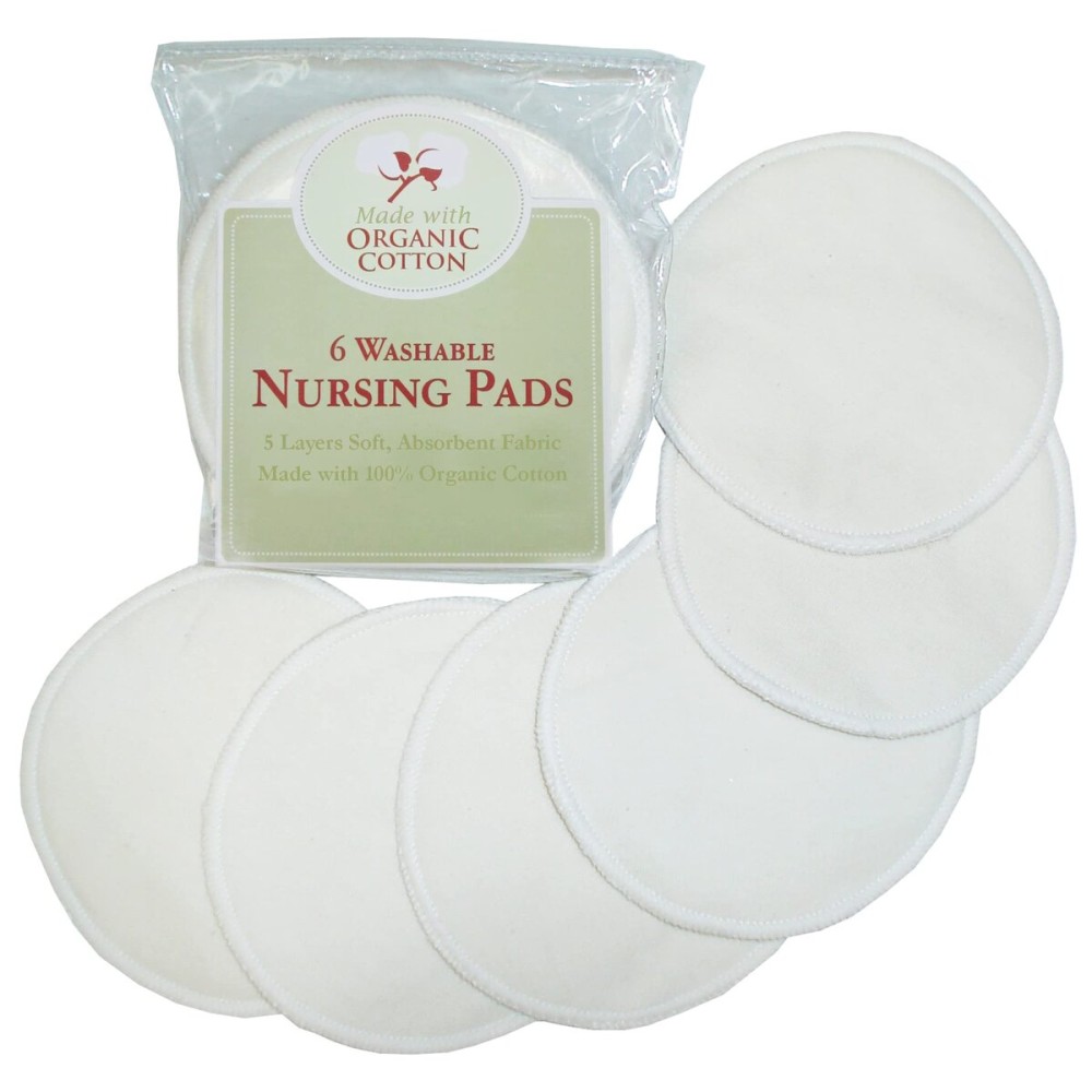 TL Care Nursing Pads Made with Organic Cotton - Soft, Breathable, Absorbent & Washable, Natural Color, 6 Count