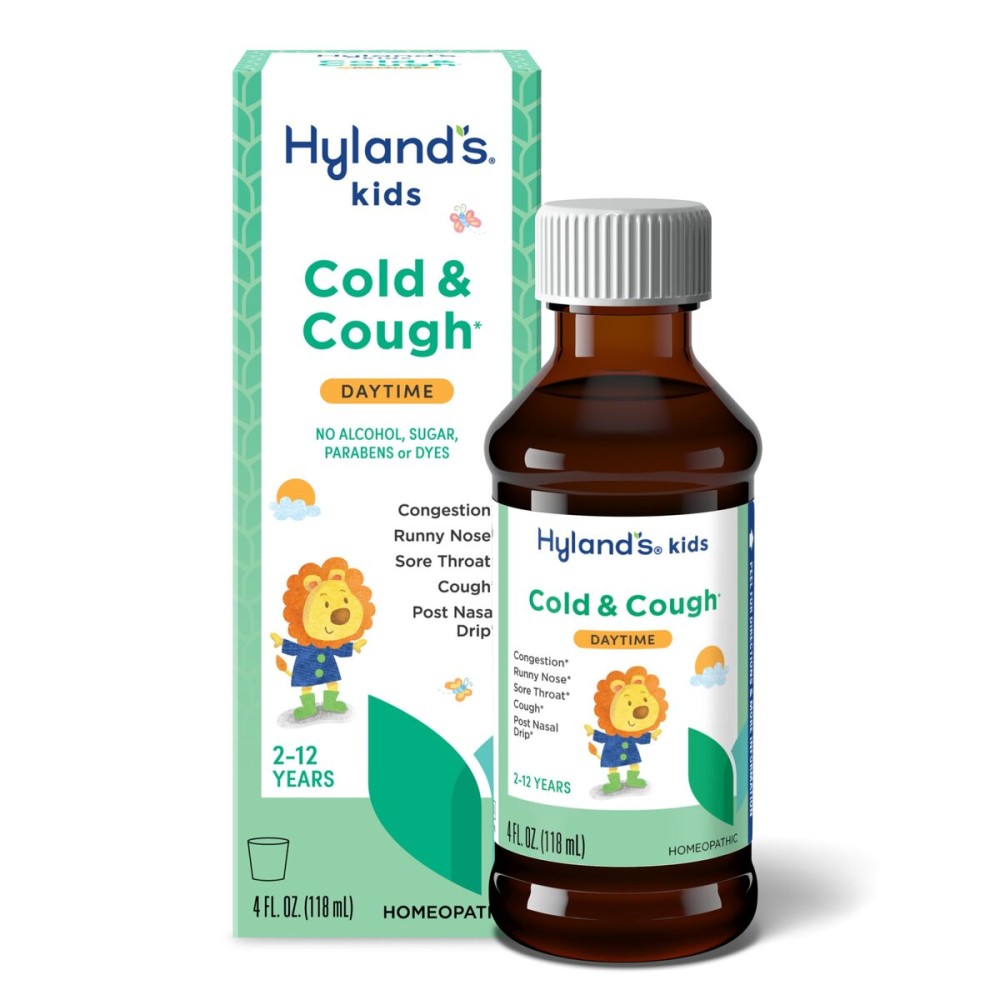 Hyland\'s Kids Cold and Cough, Daytime Cough Syrup Medicine for Kids Ages 2 and up, Decongestant, Sore Throat Relief, Natural Treatment for Common Cold Symptoms, 4 Fl Oz