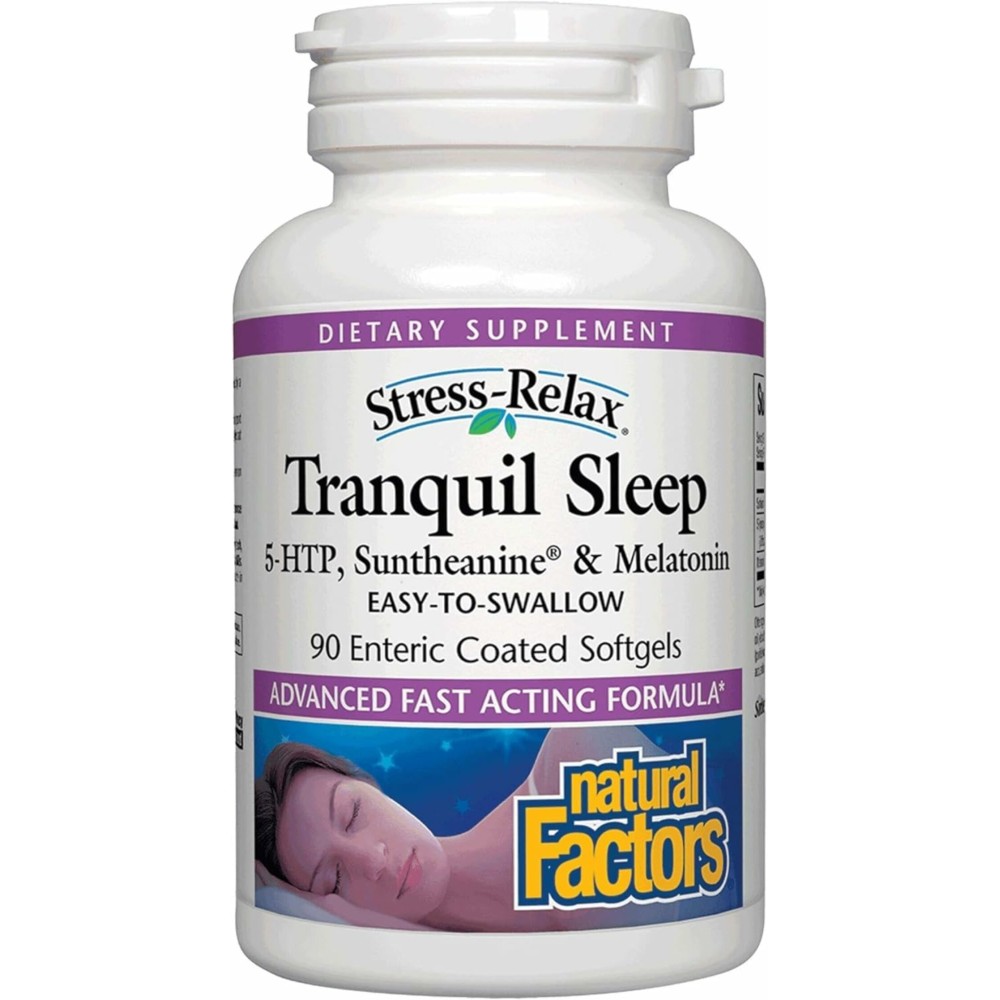 Stress-Relax Tranquil Sleep by Natural Factors, Sleep Aid with Suntheanine L-Theanine, 5-HTP, Melatonin, 90 Softgels