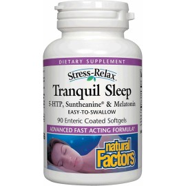 Stress-Relax Tranquil Sleep by Natural Factors, Sleep Aid with Suntheanine L-Theanine, 5-HTP, Melatonin, 90 Softgels