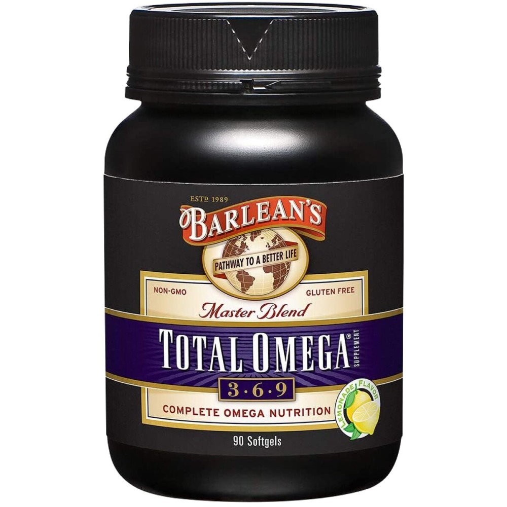 Barlean\'s Total Omega 3 6 9 Softgels, Blended Fish Oil Supplement with Borage and Flaxseed Oil, 1,000 mg Omegas ALA, EPA, DHA and GLA for Joint Support Supplements and Heart Health, 90 Count