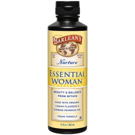 Barlean\'s Essential Woman Liquid Supplement for Women, Organic Flaxseed and Evening Primrose Oil for Healthy Hair, Nails and Skin, Omega 3 6 9 and GLA, 12 oz
