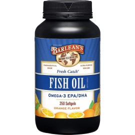 Barlean\'s Omega 3 Fish Oil Supplements, 600mg Fish Oil Pills with EPA & DHA, Softgels for Joint, Brain, & Heart Health, Orange Flavored, 250 Count