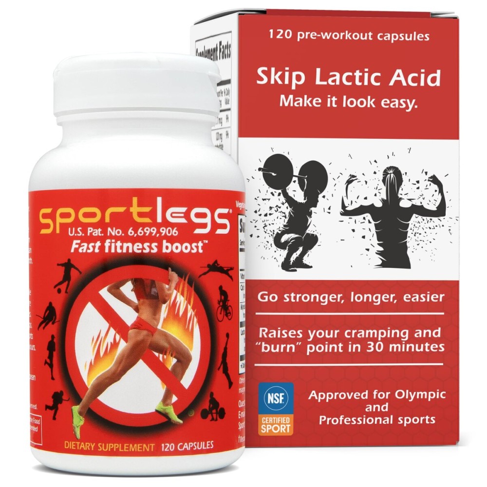 SPORTLEGS Fast Fitness Boost Pre Workout for Men and Women, Lactic Acid Supplement, Sports Endurance Fuel, Endurance Supplements for Runners - NSF Certified for Sport,120-Capsule Bottle, Pack of 1