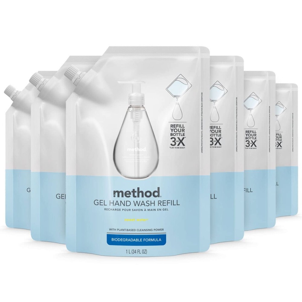 Method Gel Hand Soap Refill, Sweet Water, 34 fl oz (Pack of 6)